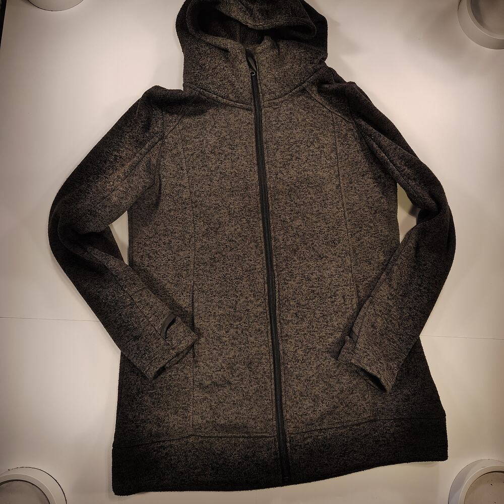 St John's Bay Petite PL Gray Fleece Jacket Full Zip Hooded Gorpcore Thumbholes